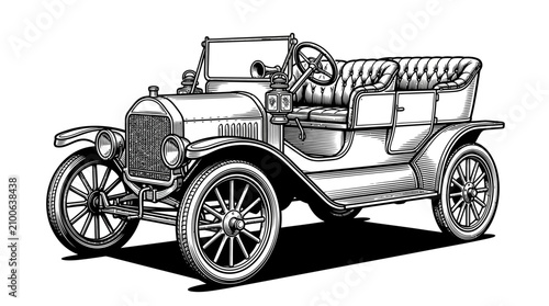 Tableau sur toile Early 20th century antique touring car illustration.