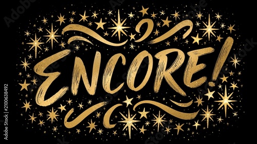 Golden Encore Design with Stars and Flourishes