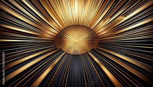 Luxury Gold And Black Sunburst Background With Radial Rays