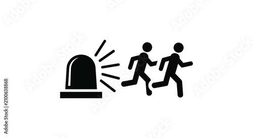 Foto Emergency siren and running people silhouette on a white background