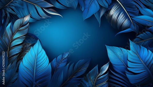 Blue Tropical Leaves With A Blue Copy Space Background Generative Ai