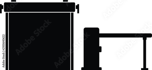 Bild auf Leinwand Black silhouette vector illustration of a closed rolling garage door and an automatic parking security barrier gate