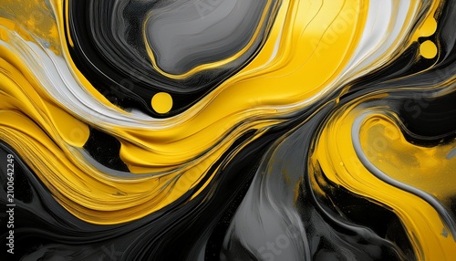 Abstract Fluid Art Texture With Yellow Black And Grey Colors