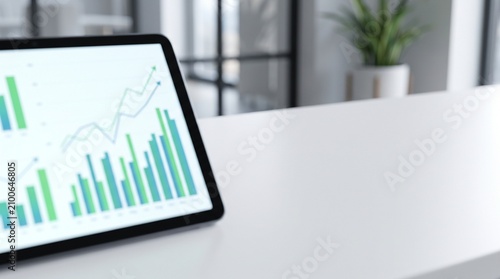Digital tablet displaying financial growth charts on a clean office desk
