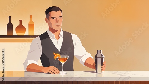 Bartender preparing cocktail with shaker at bar counter  