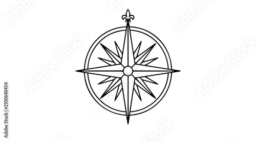 Foto A clean black and white line art vector icon of a mariner compass rose, ideal for nautical chart designs, navigation app icons, or maritime heritage branding