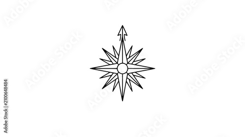Cuadro en lienzo A clean black and white line art vector icon of a mariner compass rose, perfect for seafaring logos, travel agency graphics, or historical navigation tool depictions
