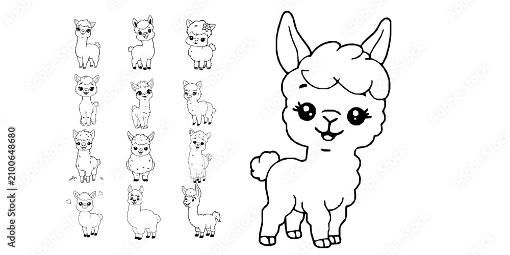 Fototapeta premium Happy Cartoon Baby Alpaca Coloring Page