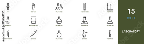 Foto Set of 15 outline web Laboratory icons such as test tube, cylinder, erlenmeyer f