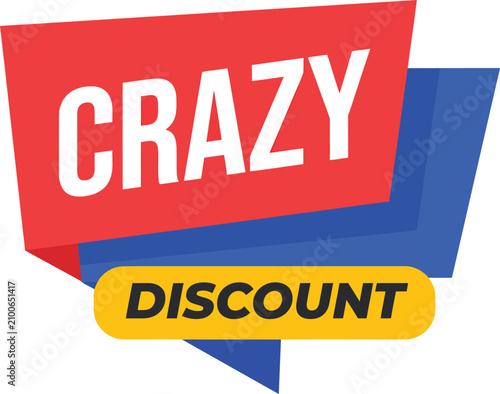 Ribbon shaped Discount Label Flat Vector Illustration On White Background