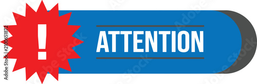 Attention label with exclamation mark flat vector illustration on white background