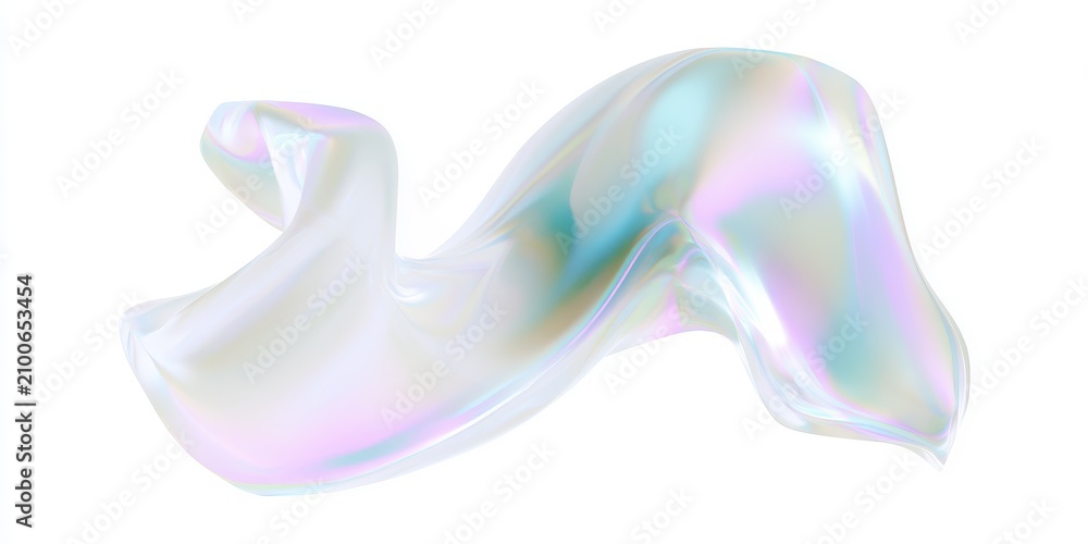 Obraz premium Fluid light form, iridescent pastel colors on a pure white background