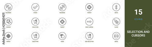 Foto Set of 15 outline web Selection and Cursors icons such as move, add selection, h