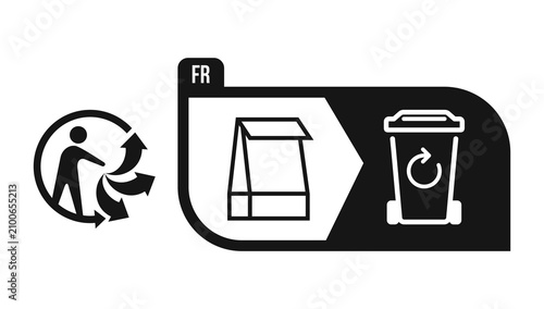 Triman logo fr plastic bag recycling black vector sign.