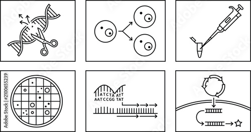 Tableau sur toile Genetic Engineering and Biotechnology Icons Set Featuring DNA Editing and Molecu