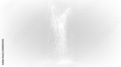 Water flowing down from a height, creating a splash and mist in the air, on a transparent background