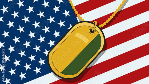 Military dog tag on american flag

