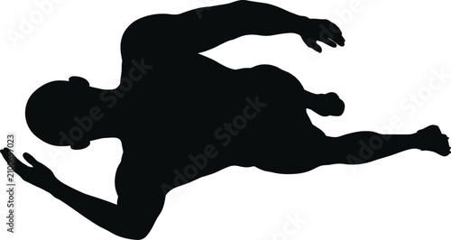 Tableau sur toile Top view black silhouette of an athlete swimming freestyle isolated on a white b