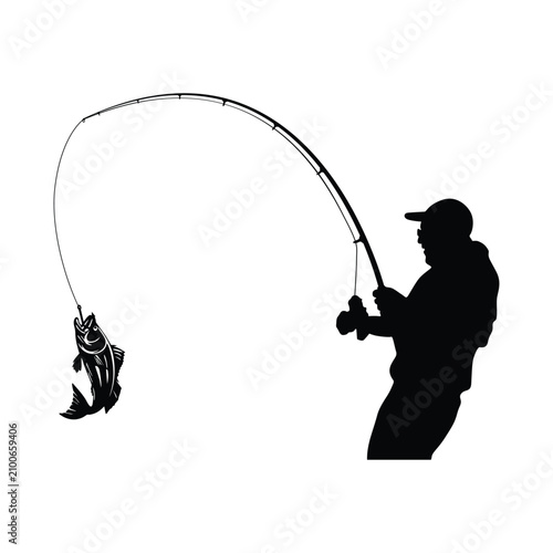 silhouette of a fisherman with fishing rod. silhouette of a fisherman. silhouette of a fishing