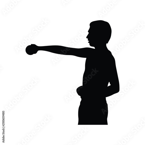 Athletic man silhouette exercising with dumbbells, male fitness training vector, bodybuilder lifting weights for strength and health