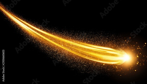 Fiery Golden Comet Trail With Sparkling Particles Abstract Magic Spell Or Cosmic Vfx Element Isolated On A Transparent Background For Easy Overlay