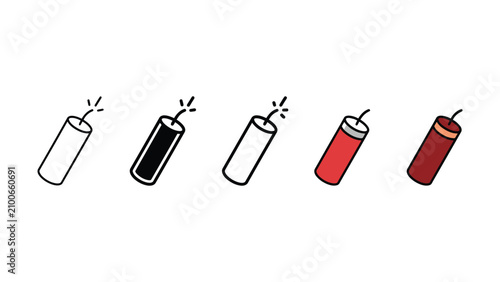 Fotografija Colorful illustration of five firecrackers on white background  festive pyrotech
