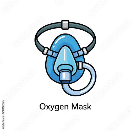 Photos Medical oxygen mask with straps and breathing tube for respiratory support and h