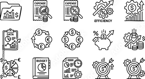 Business efficiency and strategic financial planning icons with business efficiency strategy