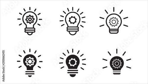 Creative light bulb icon set, collection in multiple outline styles. Perfect for innovation, brainstorming, creativity, business ideas, startup concepts, education, and inspiration.