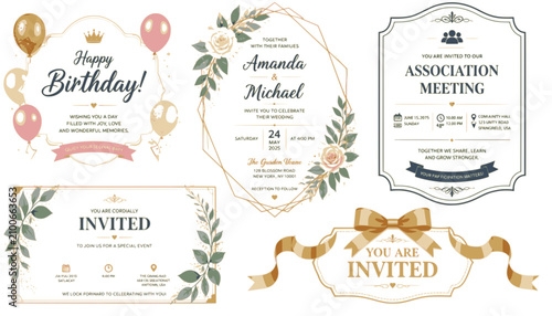 Mega Vector Icon and Graphic Template Set, Minimalist Logo Silhouette and Elegant Invitation Card Collection