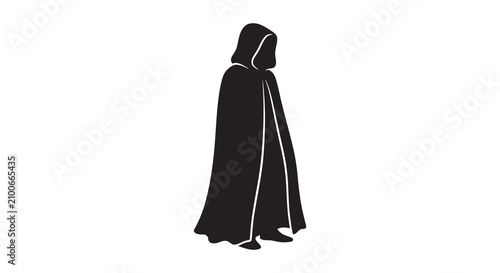 Cloaked figure in a hooded cape black silhouette