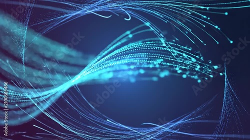 Abstract background featuring dynamic flowing blue light trails and glowing particles in a futuristic digital data stream concept
