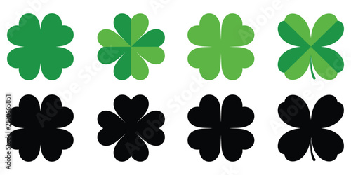Foto Clover four leaf vector shamrock icon with lucky Irish green heart symbol for Sa