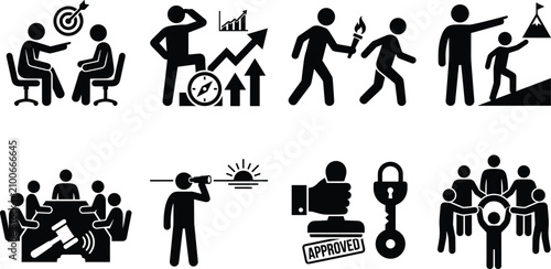 Foto Business leadership mentorship and corporate governance icon set for strategic c