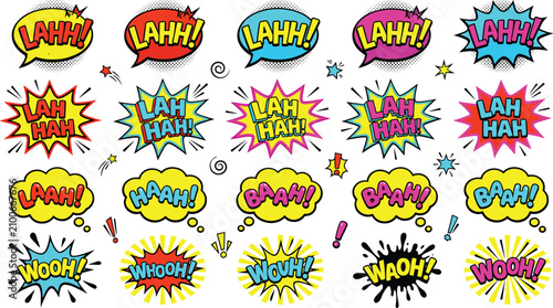 фотографія Pop Art Comic Speech Bubble Sticker Set with Halftone Textures and Expressions L