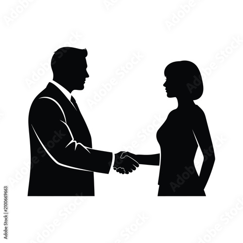 Foto Businesspeople shaking hands a black silhouette agreement