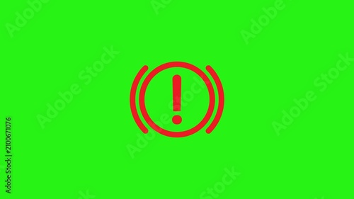 Car Hand Brake Warning Light Icon with Red Exclamation Mark on Green Screen Loop Animation
