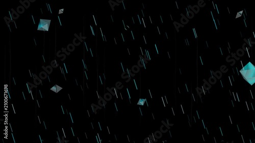 Rainy Night with Glowing Blue Shapes.