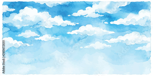 Artistic watercolor sky background with fluffy white clouds blue sky watercolor texture water color hand drawn background painting
