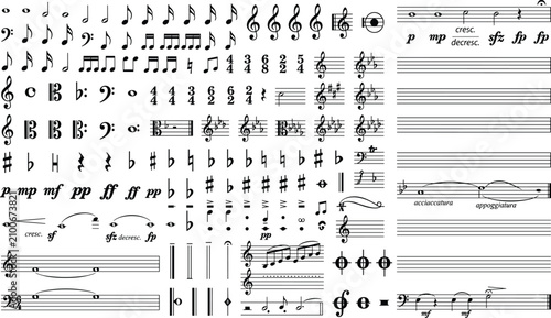 Photography Music, notes, vector, collection, with, clefs, staffs, dynamics, rests, accents,