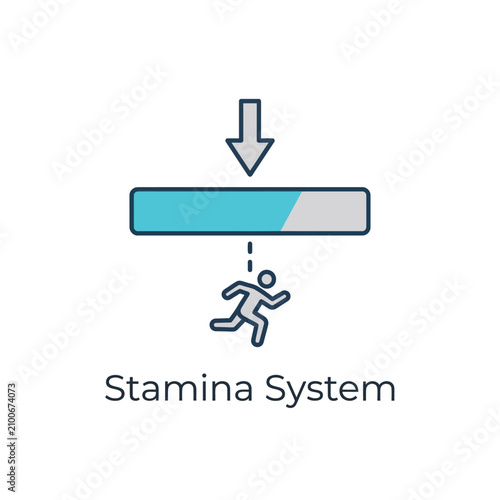Schilderij op canvas Stamina system game interface with horizontal progress bar and downward arrow in