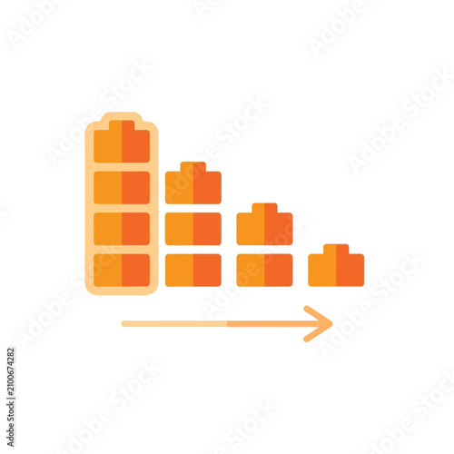 Картината върху платно Orange bar chart showing decreasing values with arrow symbolizing resource deple