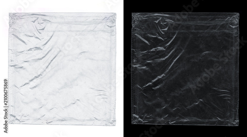 Photos Transparent plastic wrap texture on black and white backgrounds, wrinkled cellop
