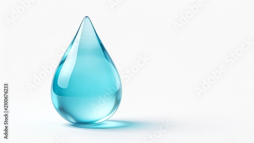 single, stylized water droplet against a plain white background. The droplet is depicted in a three-dimensional form, showcasing a smooth, glossy surface that reflects light, giving it a realistic app