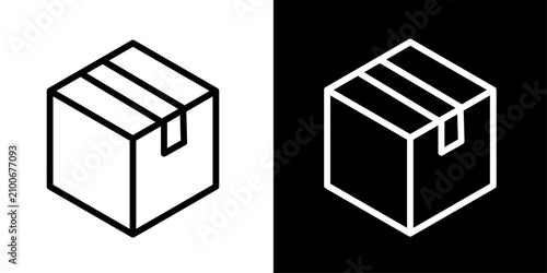 Cardboard box icon with 3D perspective, for package delivery, shipping parcel, and product packaging apps