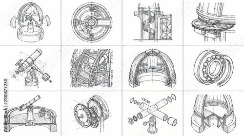 Bild auf Leinwand Detailed Technical Drawings of Industrial Machinery Components.