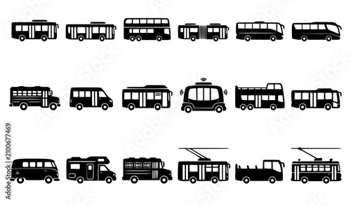 Bus Icon Set Collection with City School Electric Coach Shuttle and Transport Vector Icons