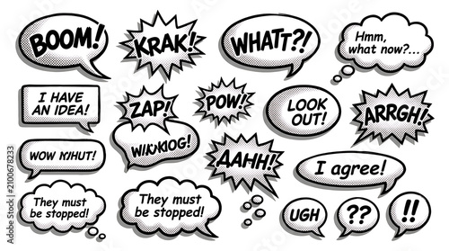 Collection of speech and thought bubbles with text