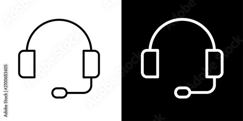 Bild auf Leinwand Headset icon with microphone, for customer support, call center, and helpdesk ap
