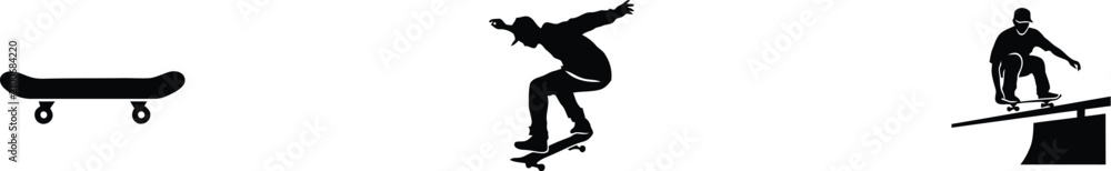 Fototapeta premium Skateboarding man performing a trick silhouette. Extreme street sport action and balance pose